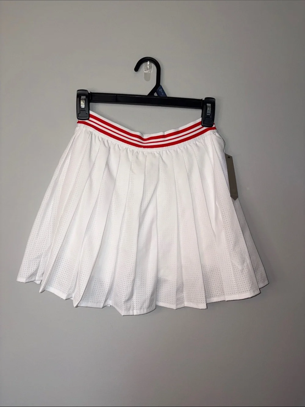 White Pleated Athletic Skirt with Red Trim XS